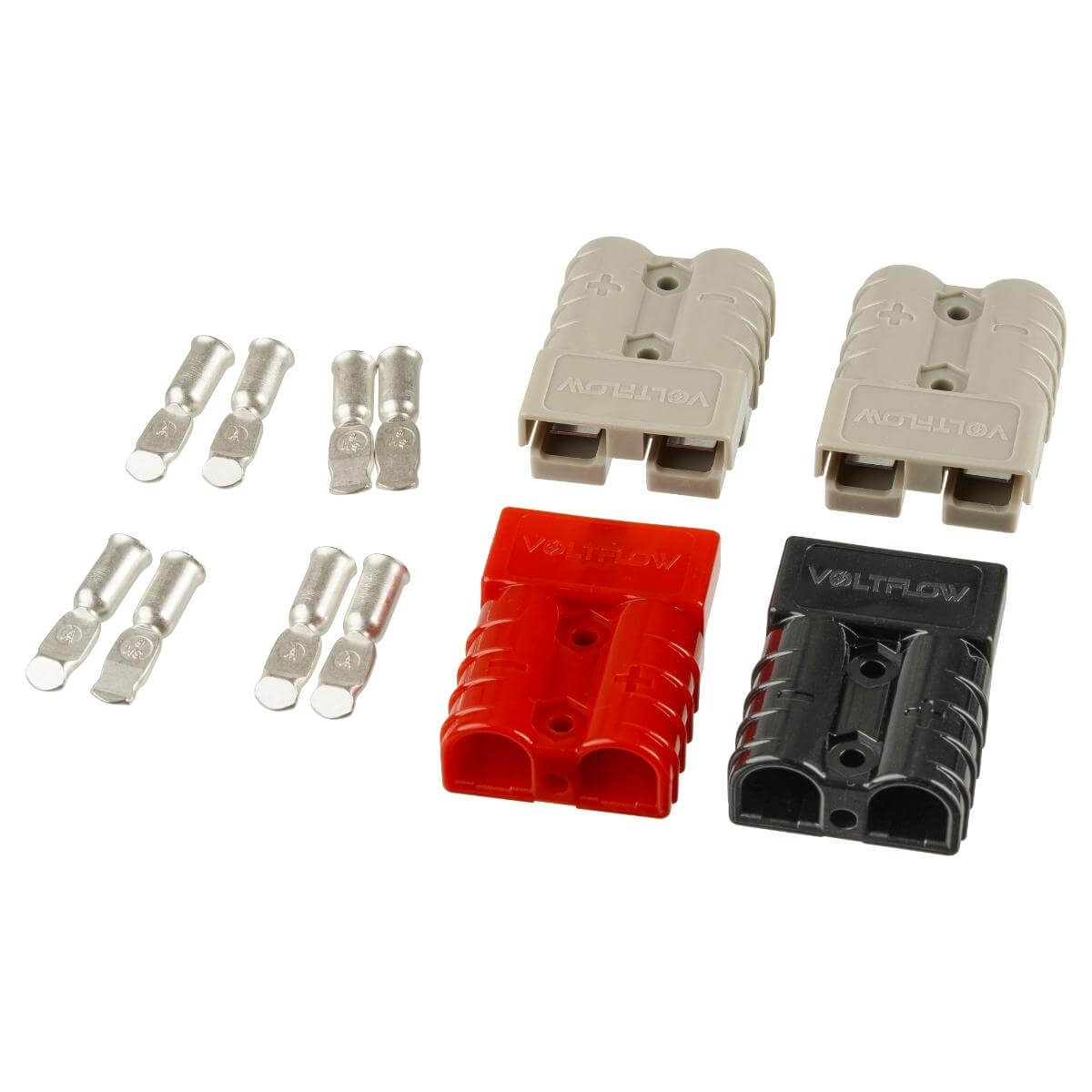 Image of the four Anderson Style Plugs in each pack with terminals included