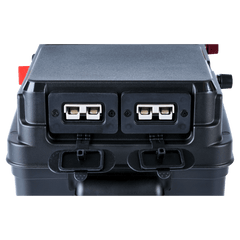 Black electronic device with USB ports on a white background