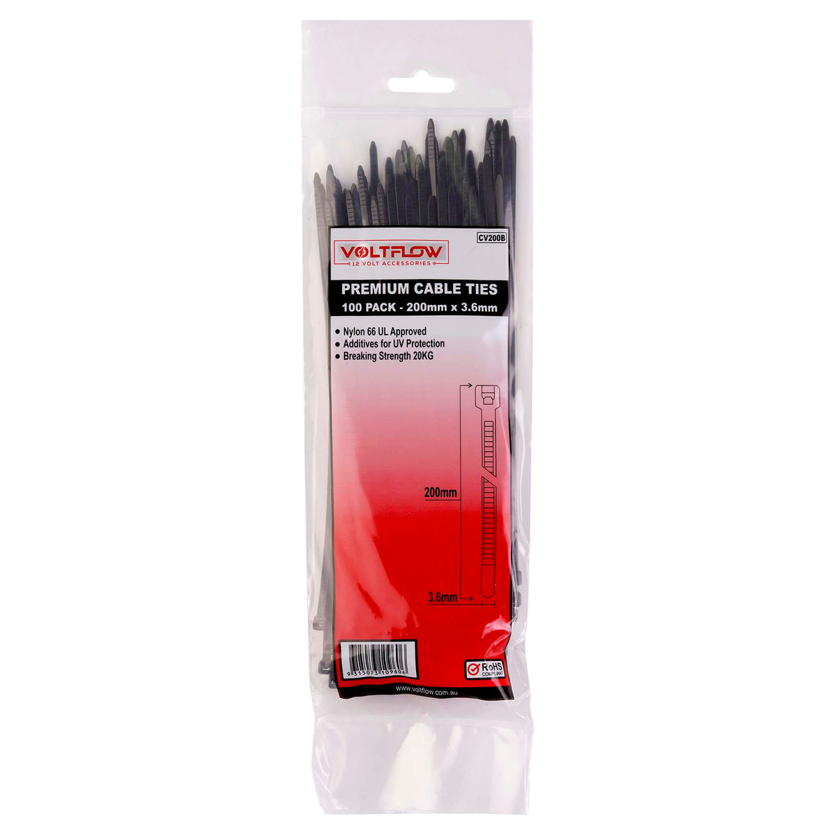 VoltFlow Premium Black & White Cable Ties Packs of 100